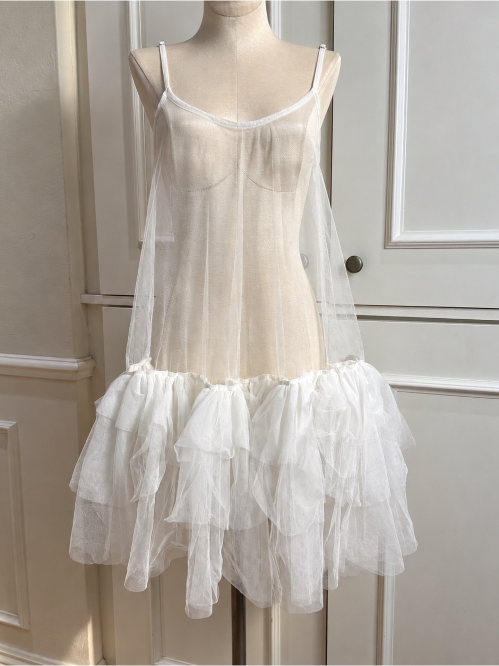 NWT Free People Intimately "Push Send" Mesh Mini Dress in Ivory - XS
